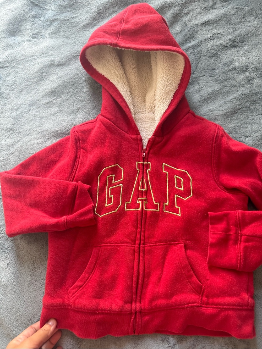 GAP Red Fleece Zip-Up Hoodie with Cream Sherpa Lining
